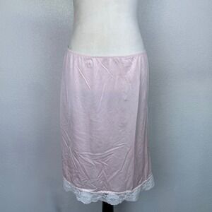 Vintage Avon Private Treasures Pink Nylon Lace Trim Slip Skirt Side Slit Women L
